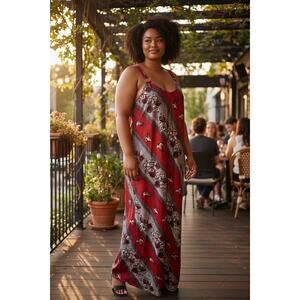 Women’s 2XL Satin Satin Maxi Dress Red Multicolore